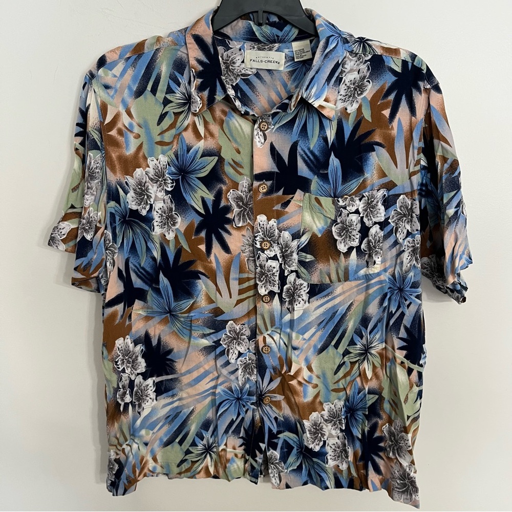 Men's Vintage Falls Creek Short Sleeve Button Down Hawaiian Floral Shirt Size XL